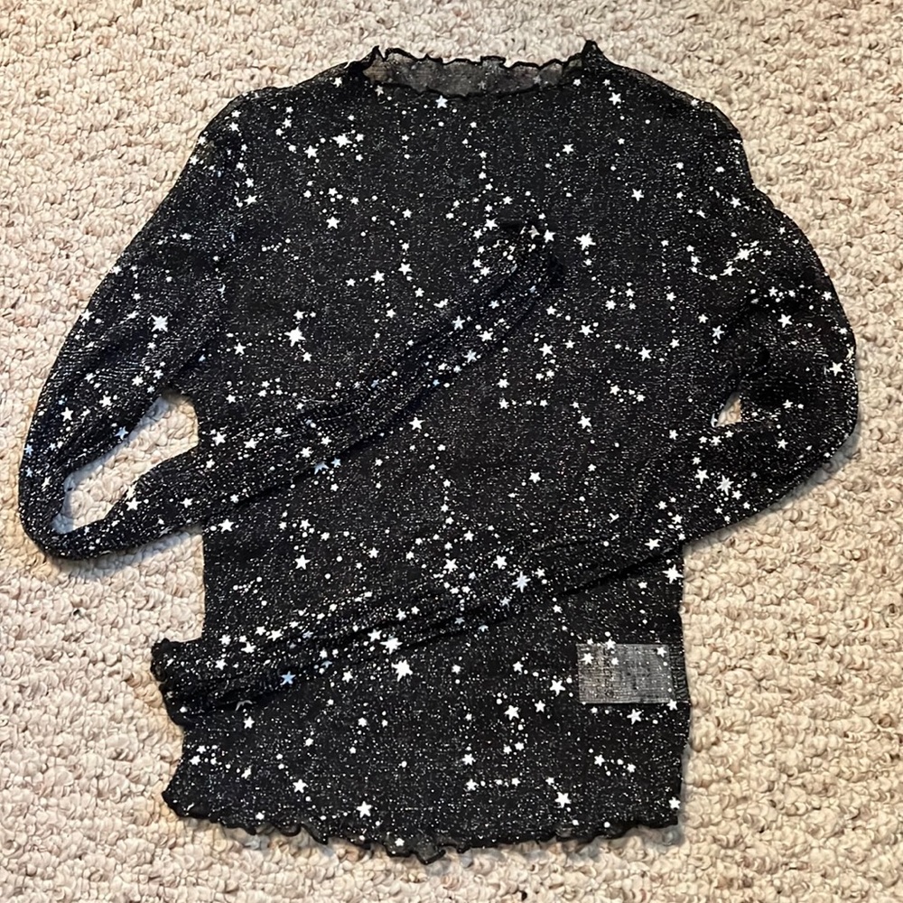 Shein stretchy black with glitter space cowboy crop top swim cover up size small